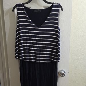 George Blue and White Sleeveless V-Neck Sundress Size 12